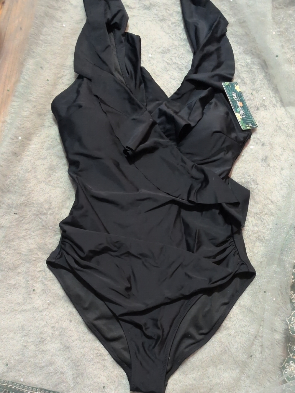 Gorgeous Elegant One-Piece Swimsuit with V-Neck Ruffle  Wrap.